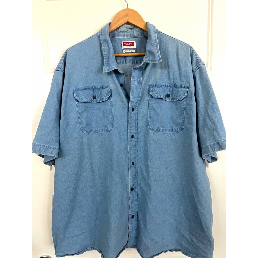 Wrangler Flex for Comfort Men’s Blue Chambray Button-Up Shirt 3XL Cotton Tall
